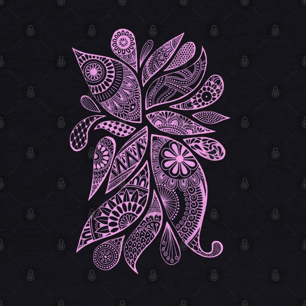 Abstract Zentangle Swirls Design (light pink on black) by calenbundalas